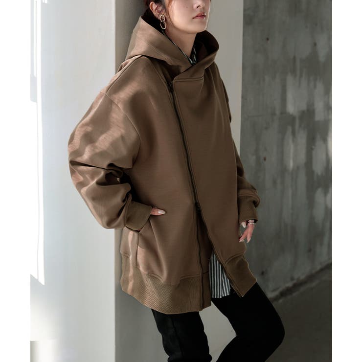 ブラウン | パーカー チュニック アシメ | HUG.U