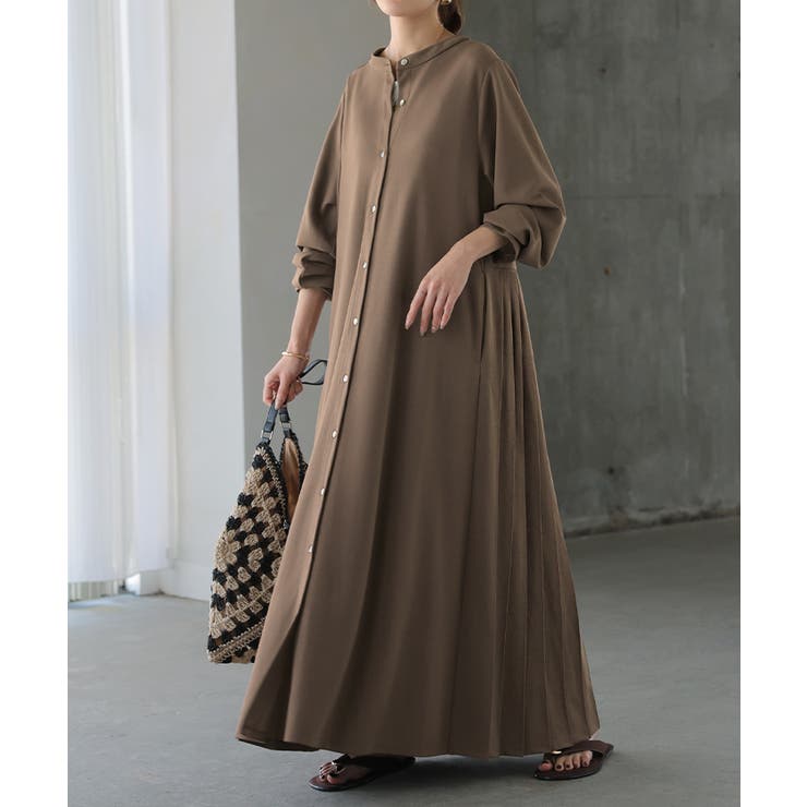 モカブラウン | ワンピース プリーツ ノーカラ― | HUG.U