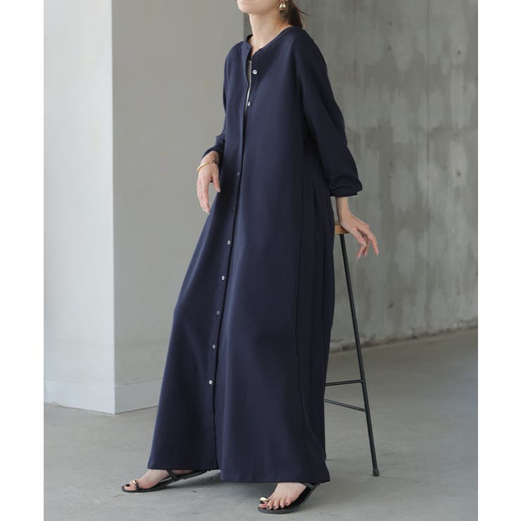 ネイビー | ワンピース プリーツ ノーカラ― | HUG.U