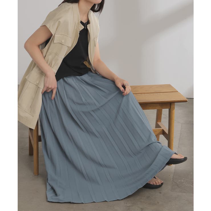アッシュブルー | スカート プリーツ ロング | HUG.U