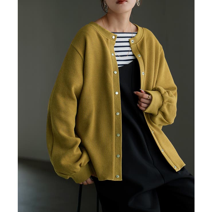 マスタード | カーディガン ワッフル アウター | HUG.U