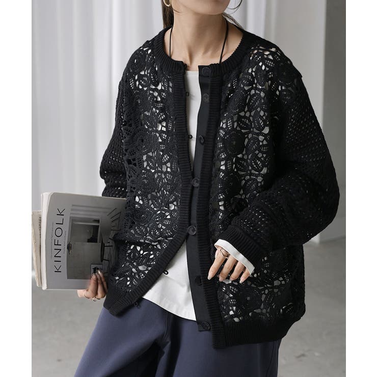 ブラック | カーディガン ニット クロシェ編み | HUG.U