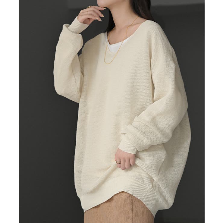 ホワイト | ニット シャリ感 透かし編み | HUG.U