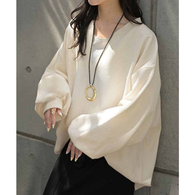 アイボリー | ロンT ワッフル キーネック | HUG.U