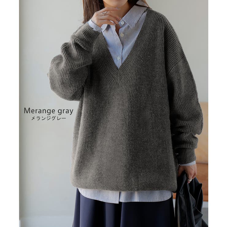 ëpa モヘアＶネックニット　グレー リエディ Re:EDIT [2024-25 WINTER COLLECTION]モヘアライクVネック
