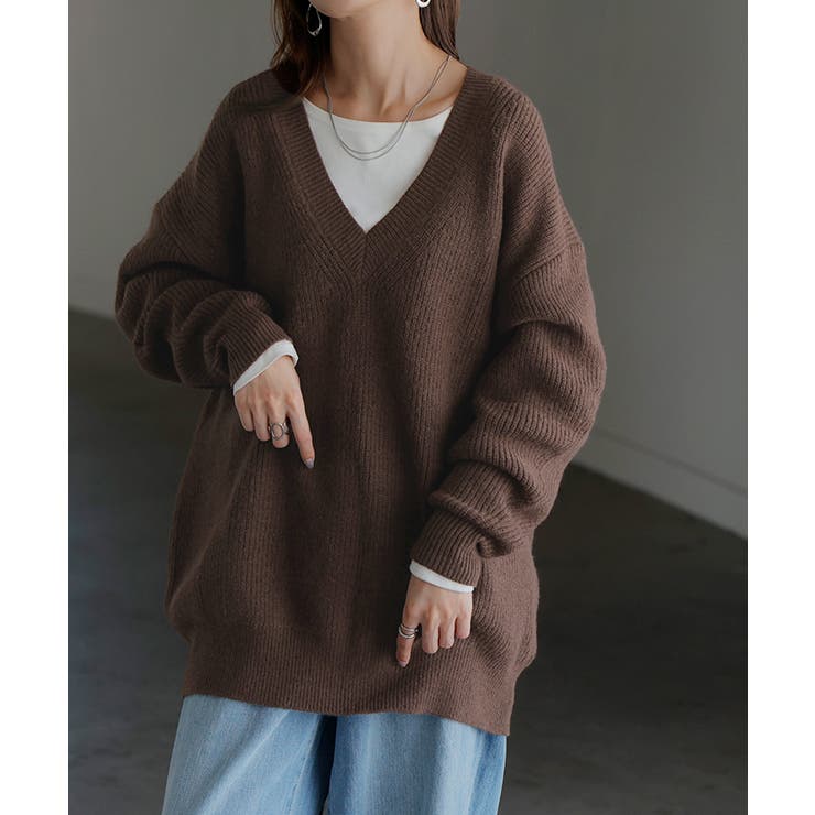 【にしこ】美品☆Spick&amp;Span Vネック モヘアセーター ブラウン スピック&スパン Spick&Span セーター ニット プルオーバー Vネック