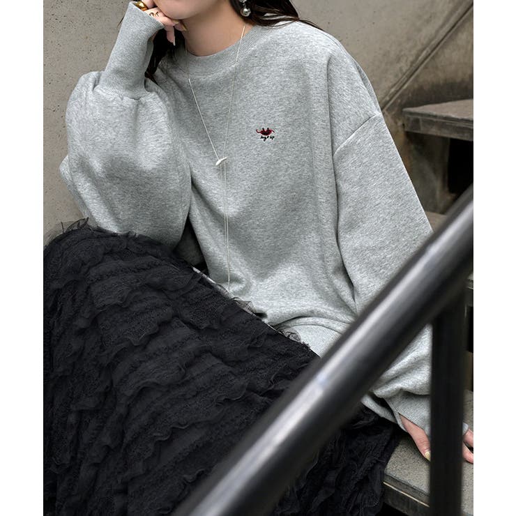 メランジグレー | スウェット 裏シャギー 刺繍 | HUG.U