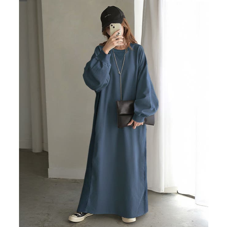 アッシュブルー | ワンピース スウェット お手入れ簡単 | HUG.U