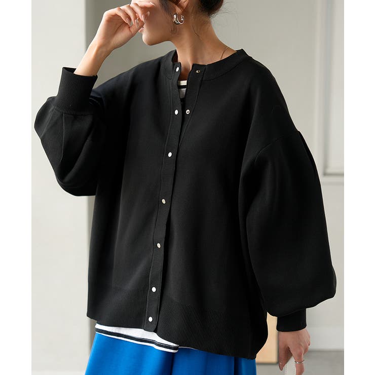 ブラック | カーディガン スポンジニット 軽量 | HUG.U