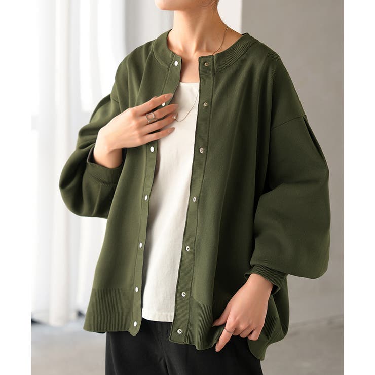 カーキ | カーディガン スポンジニット 軽量 | HUG.U