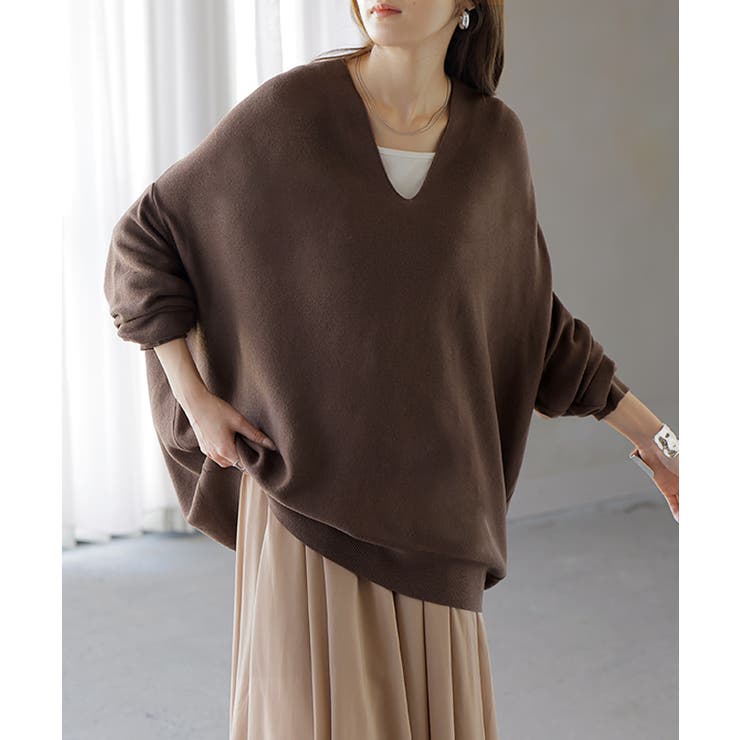 ブラウン | ニット Vネック コクーン | HUG.U