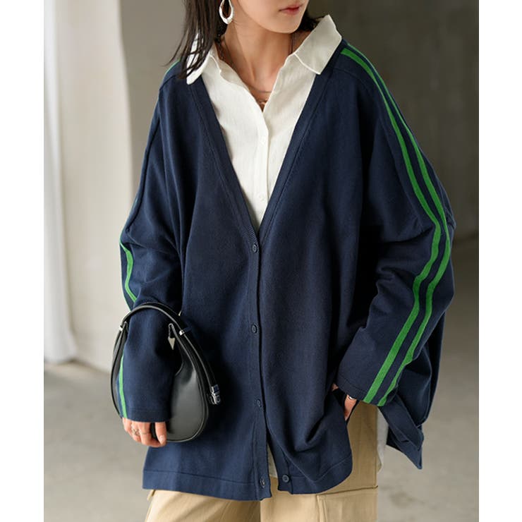 ネイビー×グリーン | カーディガン ニット ライン | HUG.U