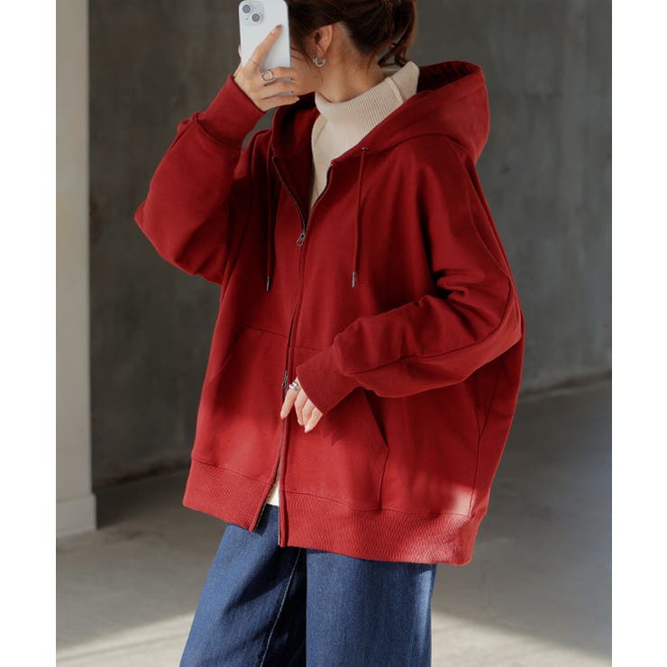 レッド | パーカー ドルマン ダブルジップ | HUG.U