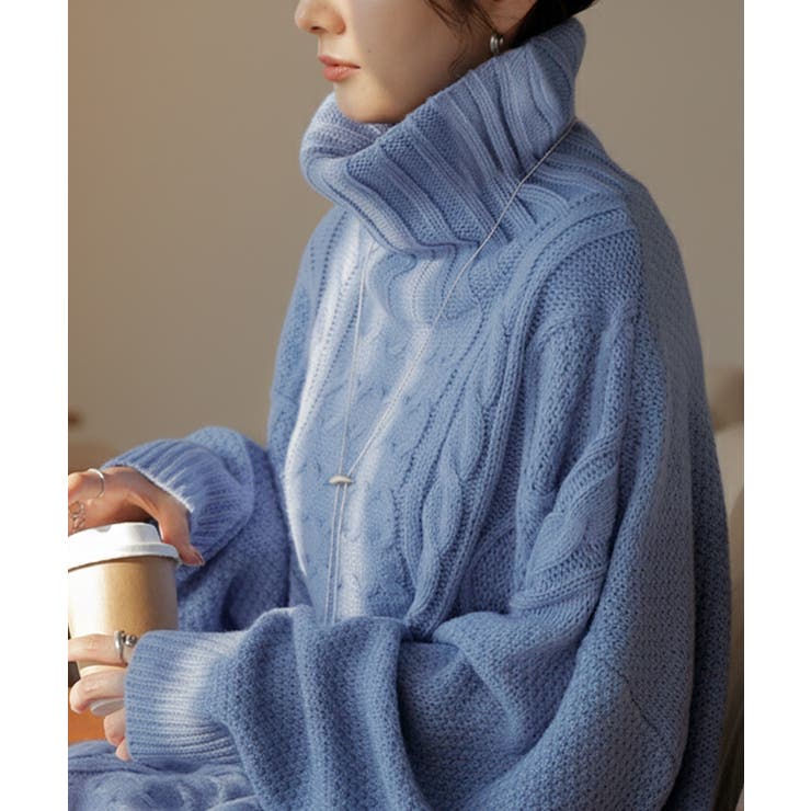 ライトブルー | ニット タートルネック ケーブル | HUG.U