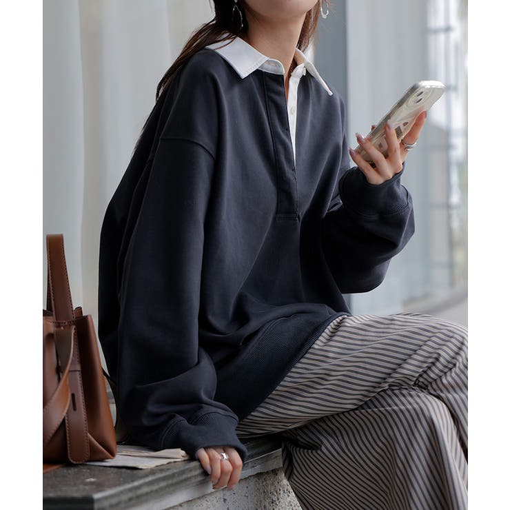 ラガーシャツ スウェット チュニック | HUG.U | 詳細画像21 