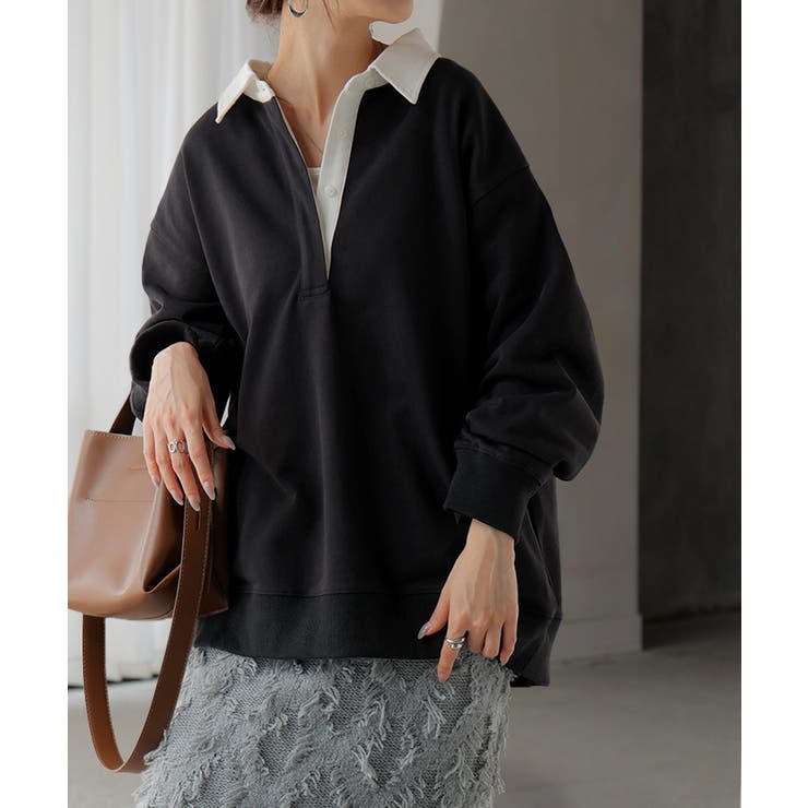 ブラック | ラガーシャツ スウェット チュニック | HUG.U