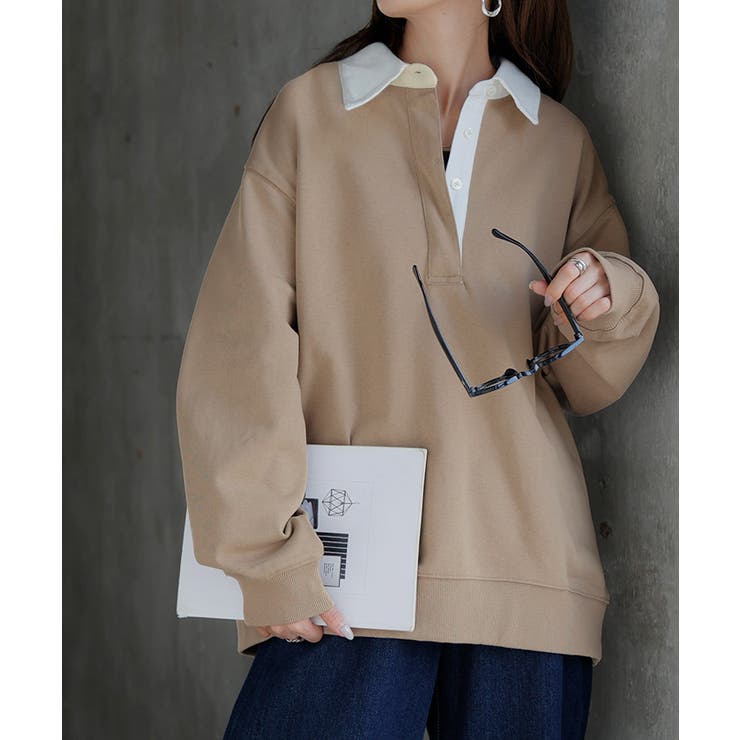 サンドベージュ | ラガーシャツ スウェット チュニック | HUG.U