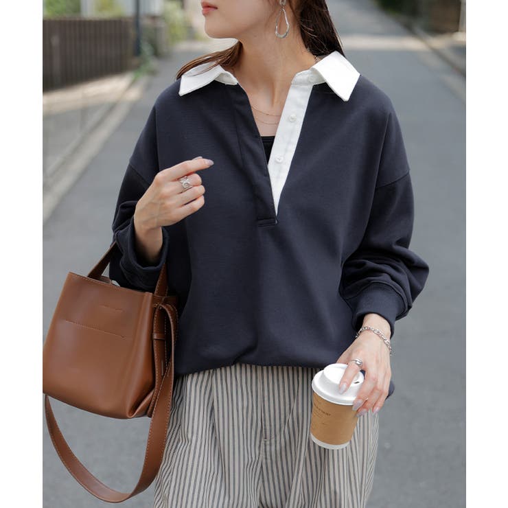 ネイビー | ラガーシャツ スウェット チュニック | HUG.U