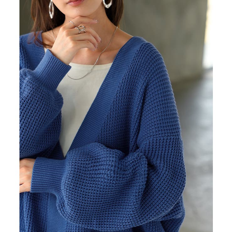 ブルー | カーディガン ワッフル 綿100 | HUG.U