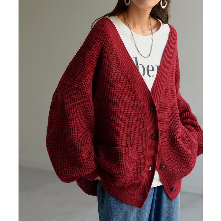 レッド | カーディガン ワッフル 綿100 | HUG.U