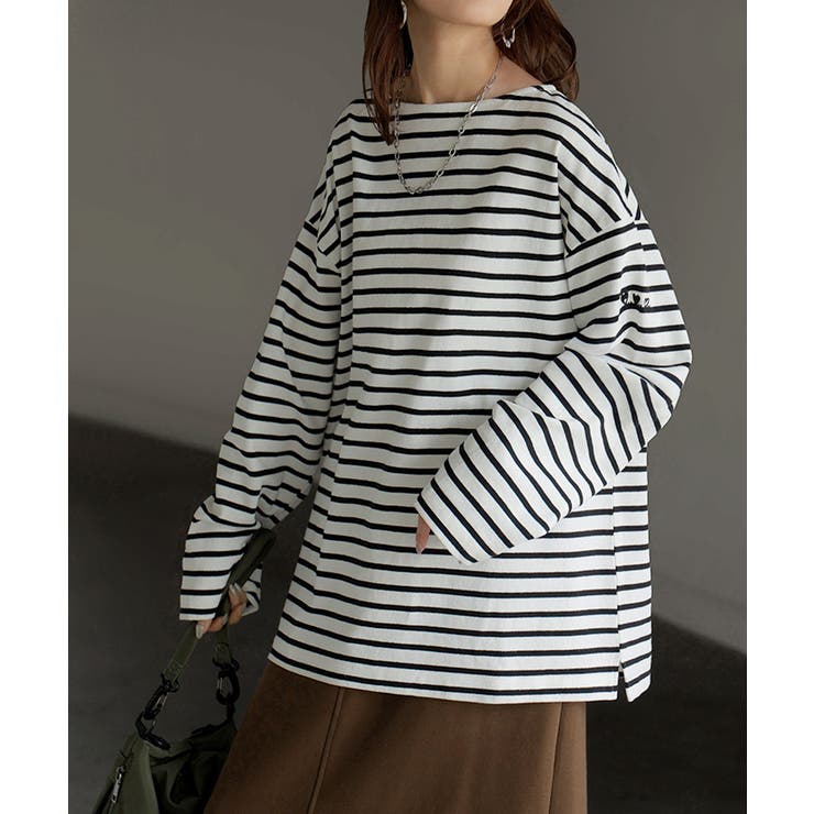 ホワイト×ブラック | カットソー ロンT ボーダー | HUG.U