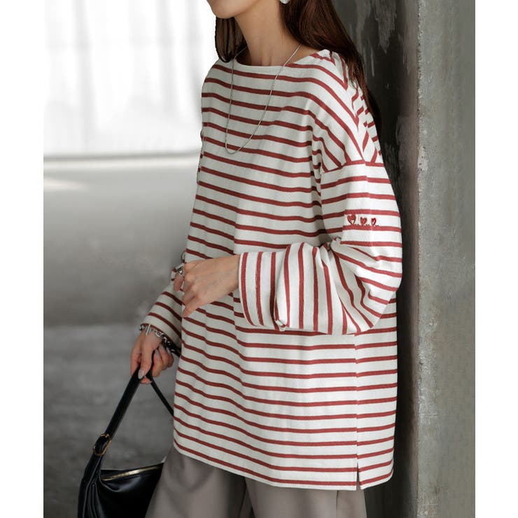 ホワイト×レッド | カットソー ロンT ボーダー | HUG.U