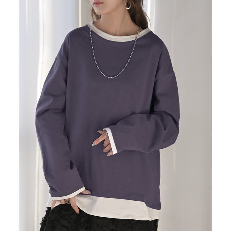 アッシュパープル | ロンT レイヤード 風 | HUG.U