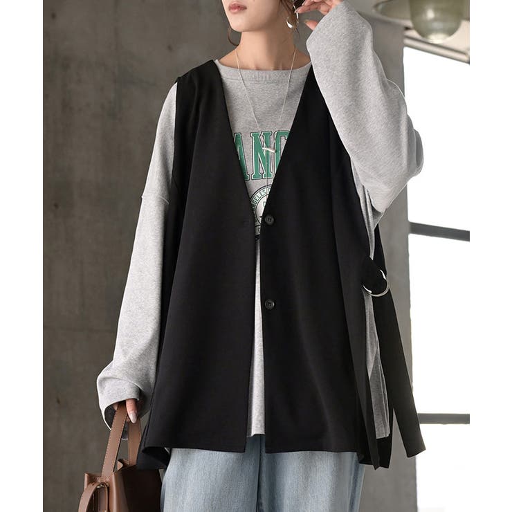 ブラック | ジレ ロング 深V | HUG.U