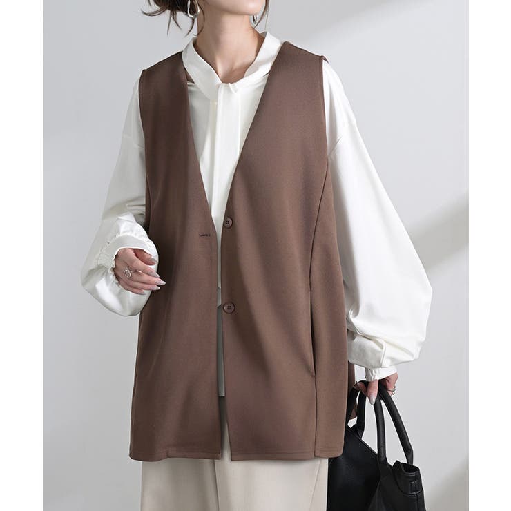 モカブラウン | ジレ ロング 深V | HUG.U