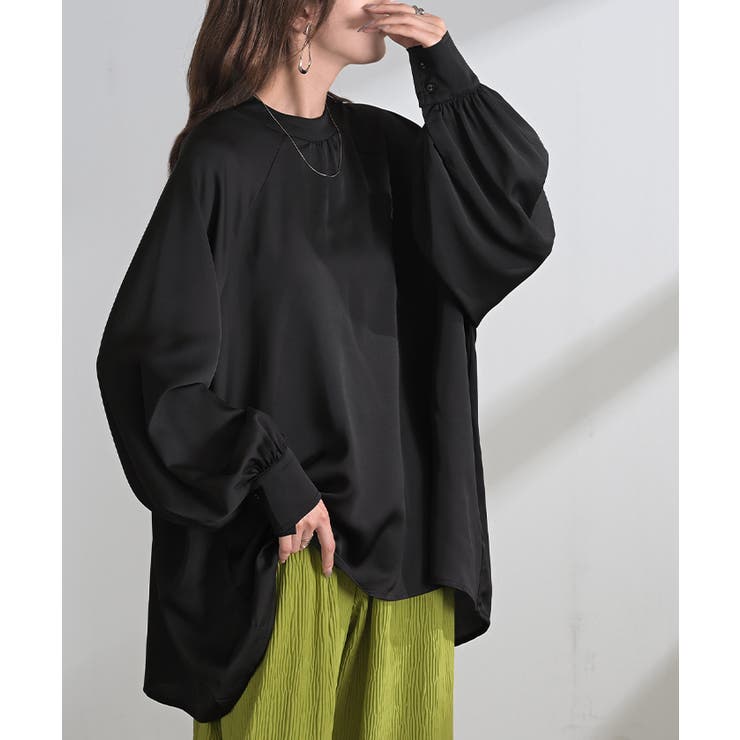 ブラック | ブラウス レディース ノーカラー | HUG.U