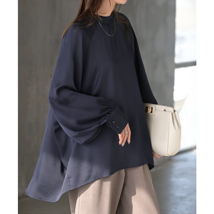 ネイビー | ブラウス レディース ノーカラー | HUG.U