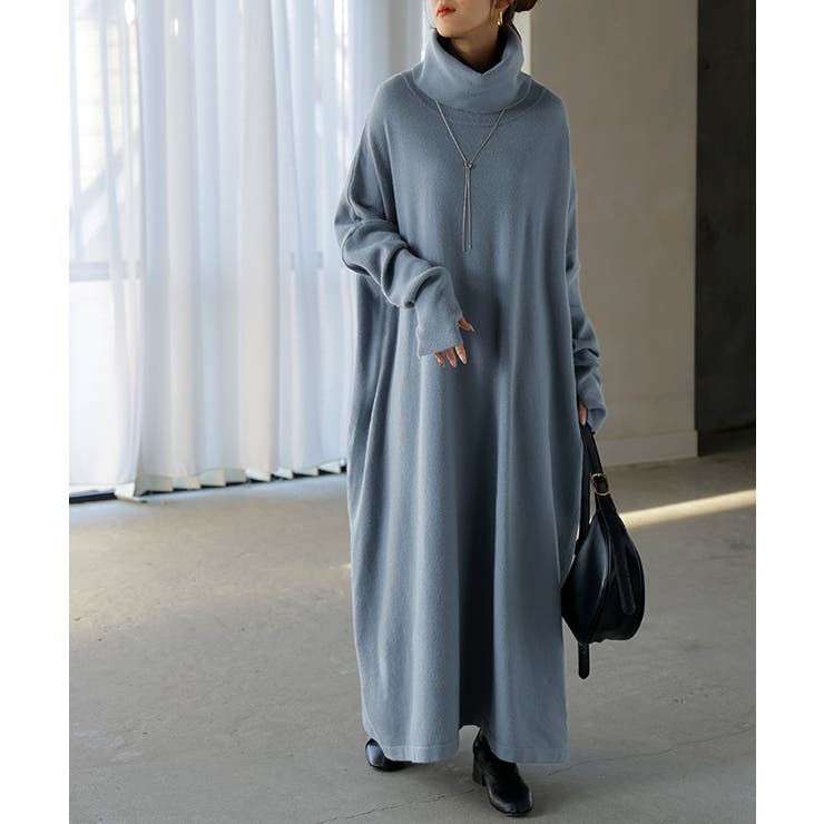 アッシュブルー | ワンピース ニット タートルネック | HUG.U