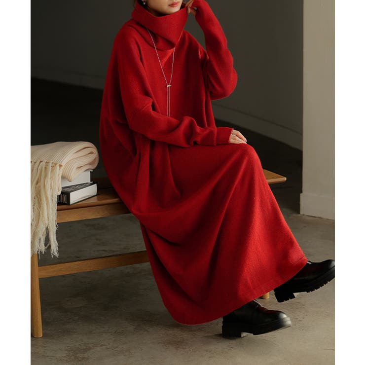 レッド | ワンピース ニット タートルネック | HUG.U