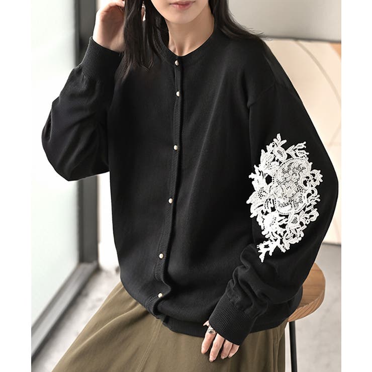 ブラック | カーディガン レース 綿100 | HUG.U