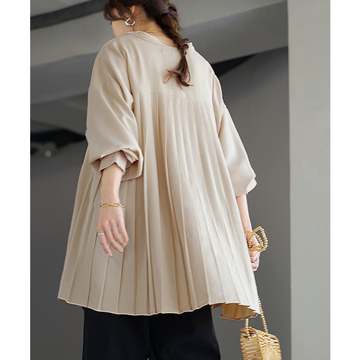 ベージュ | シャツ バックプリーツ ブラウス | HUG.U