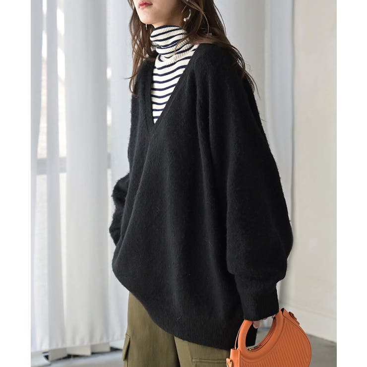 ブラック | ニット Vネック モヘアタッチ | HUG.U