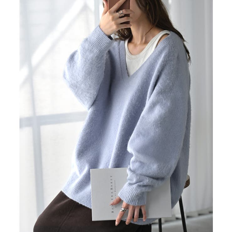 クリアブルー | ニット Vネック モヘアタッチ | HUG.U
