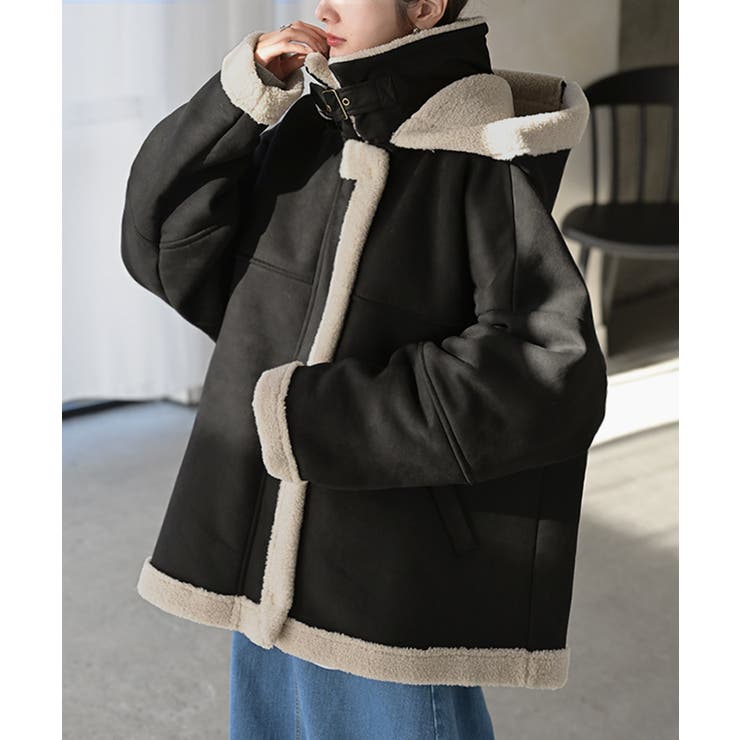 ブラック | コート フェイク ムートン | HUG.U