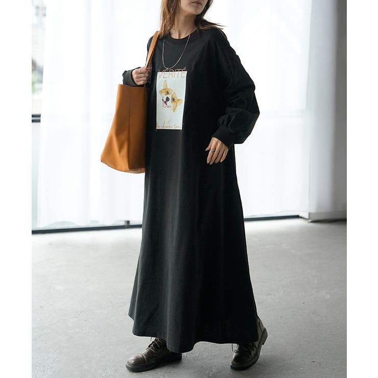 ブラック | ワンピース コーギー プリント | HUG.U