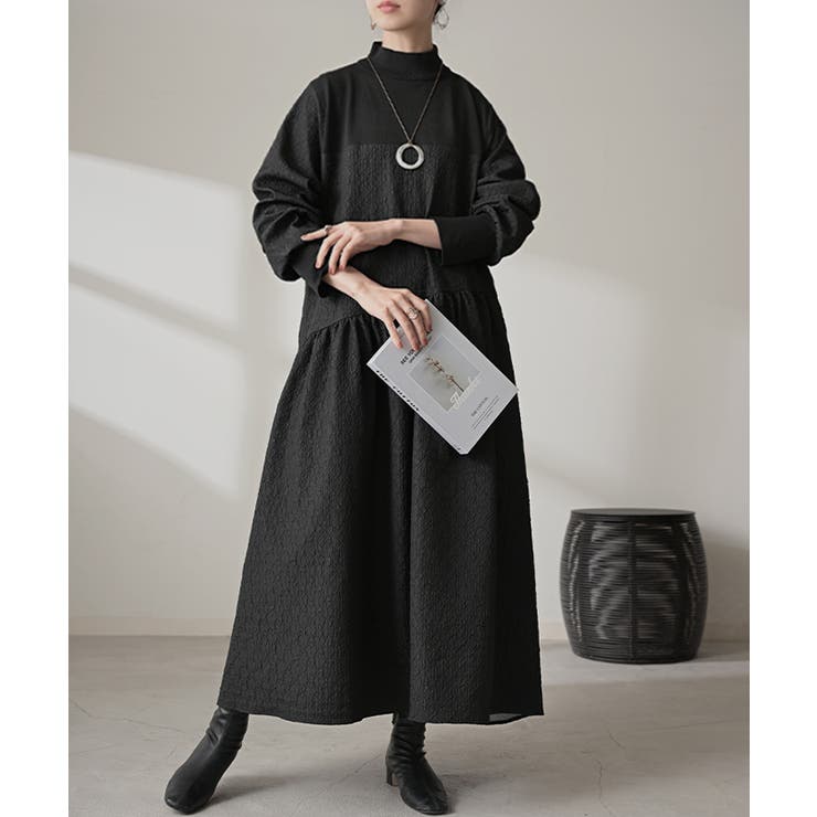 ブラック | ワンピース 異素材 ジャガード | HUG.U