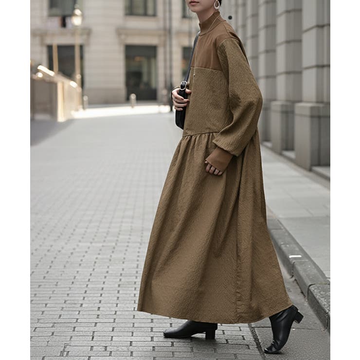 キャメル | ワンピース 異素材 ジャガード | HUG.U