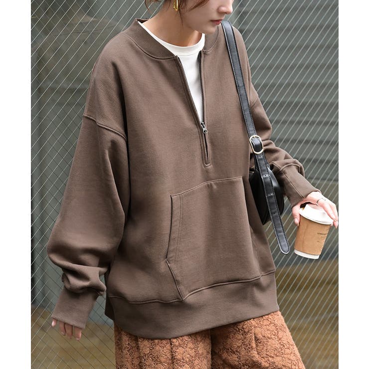 ブラウン | スウェット 裏起毛 ハーフジップ | HUG.U