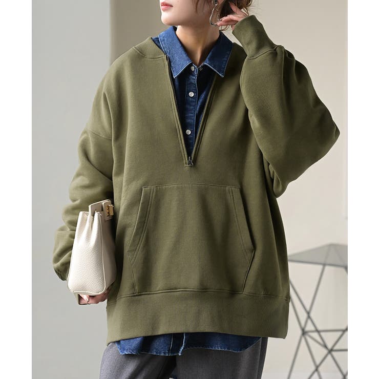 カーキ | スウェット 裏起毛 ハーフジップ | HUG.U