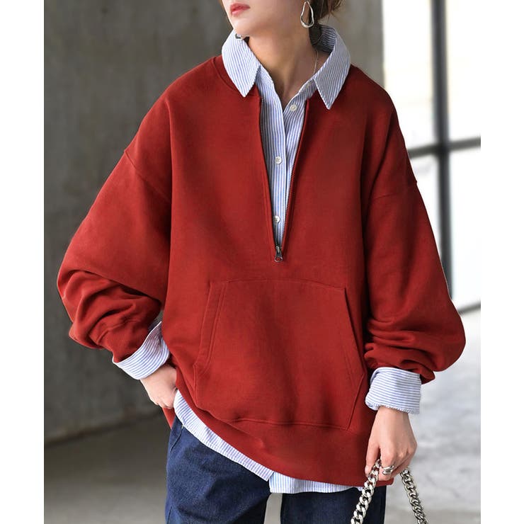 レッド | スウェット 裏起毛 ハーフジップ | HUG.U