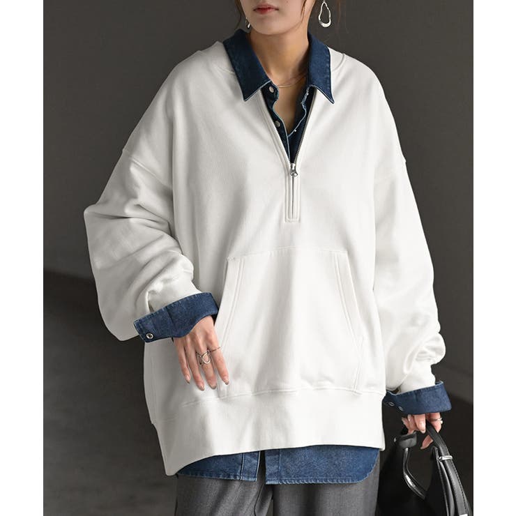 ホワイト | スウェット 裏起毛 ハーフジップ | HUG.U