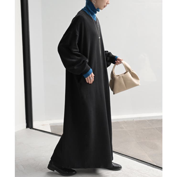 ブラック | ワンピース 綿100％ 裏起毛 | HUG.U