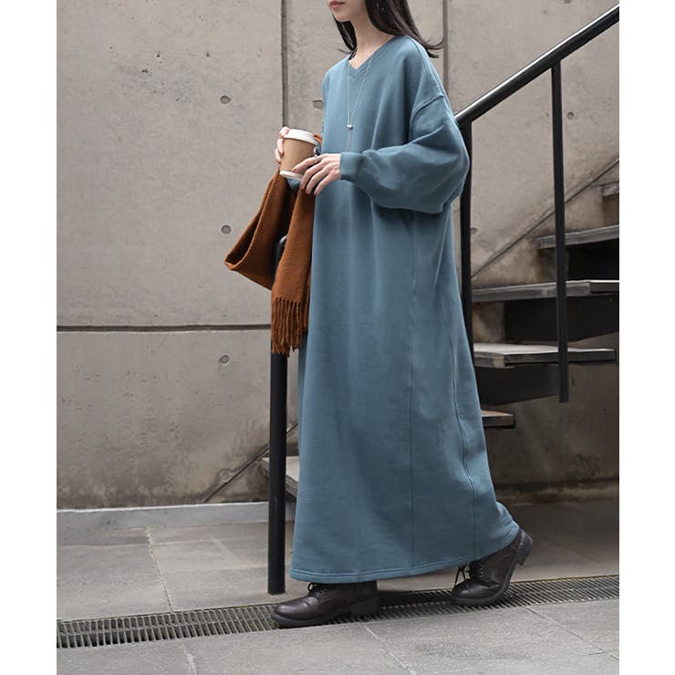 ブルー | ワンピース 綿100％ 裏起毛 | HUG.U