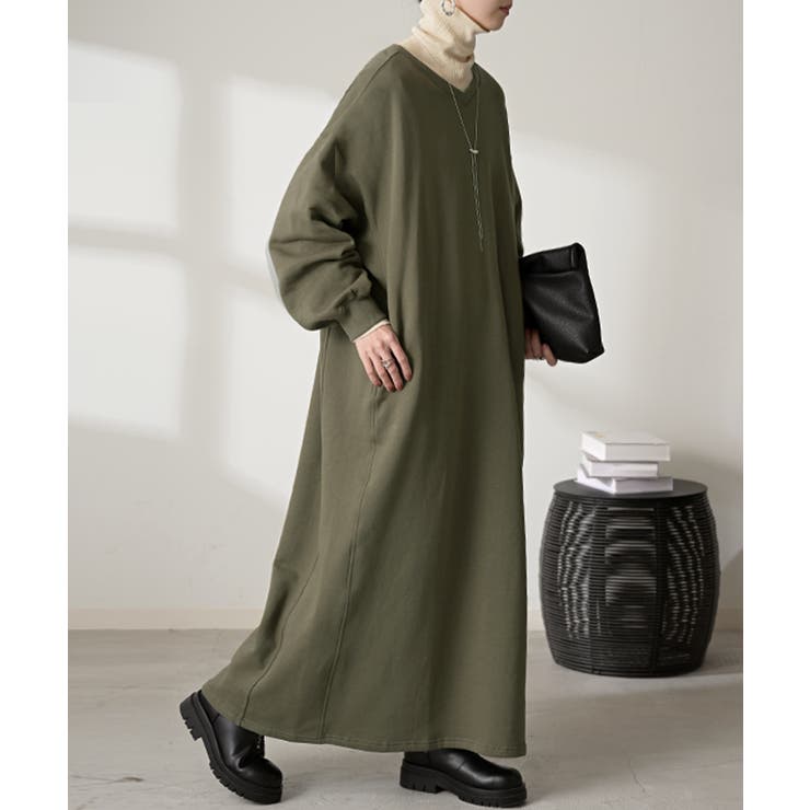 カーキ | ワンピース 綿100％ 裏起毛 | HUG.U