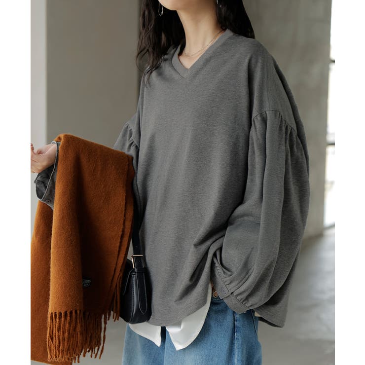 メランジグレー | カットソー ロンT Vネック | HUG.U