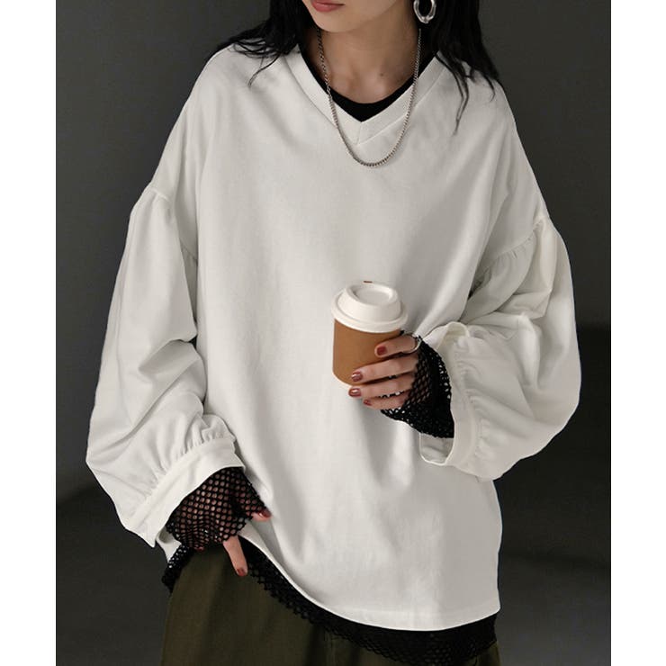 ホワイト | カットソー ロンT Vネック | HUG.U